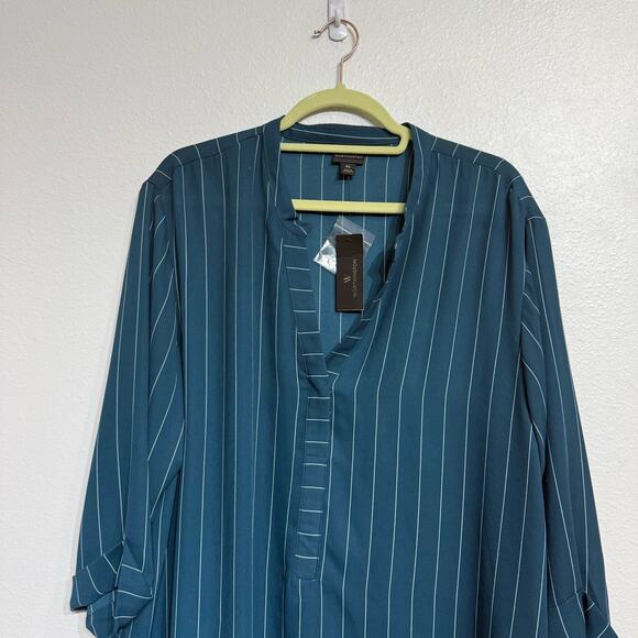 Worthington Green Striped V-Neck Tunic Blouse Sz XL NWT - Picture 3 of 12